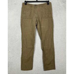 Ann Taylor Loft Marisa Linen Blend Pants Womens 2 Olive Green Slim Flap Pocket